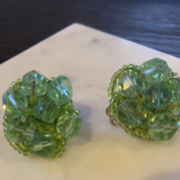 Braided Lime Green Beaded Earrings Clip-on - Picture 4 of 4